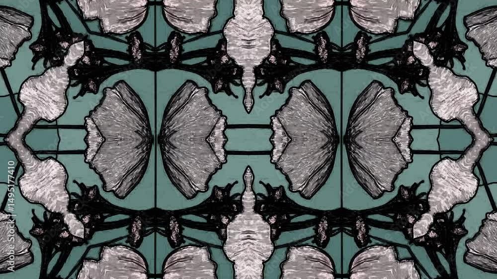 Poster symmetrical floral design with abstract colors and intricate detailing in a serene backdrop