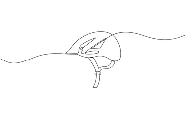 Continuous line drawing of bicycle helmet.one line drawing of bicycle riding equipment helmet, Sport, cyclist, biker, mountain, track, race, protection concept. Editable stroke vector.