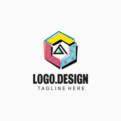 Colorful Geometric Triangle Logo with Memphis Style Pattern