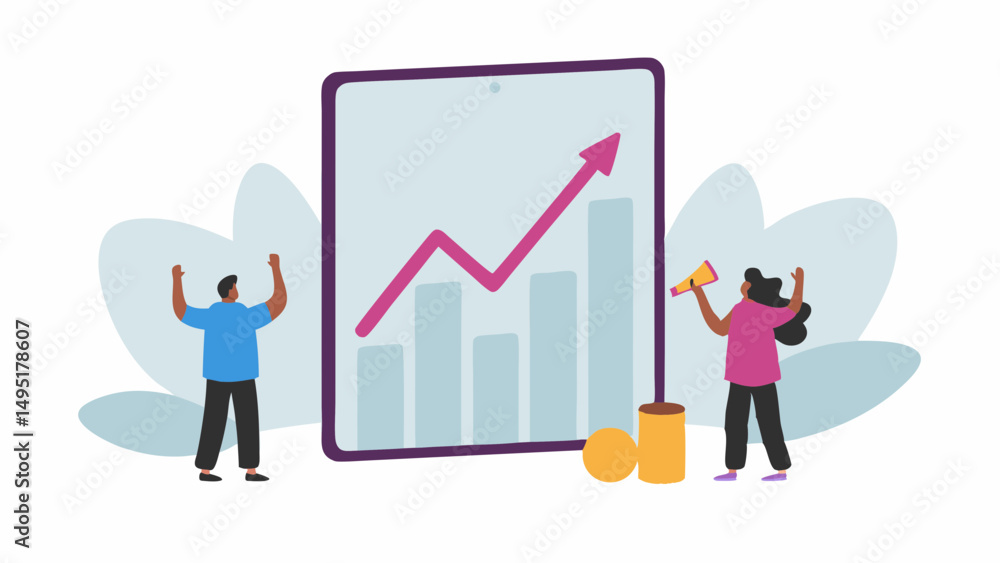Aufkleber people celebrating in front of a screen showing a graph with an upward trending line and bar chart