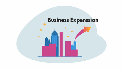 Obraz premium Illustration of a city skyline with buildings and an arrow symbolizing business expansion and growth rate