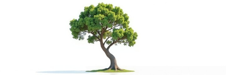 Isolated tree on white background with branches stretching upwards, forest, tree