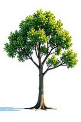 Isolated tree on white background with branches stretching upwards, serene, minimalist