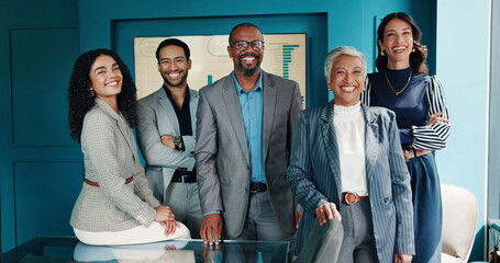 Portrait, group and business people in office, investment and diversity with confidence, finance...
