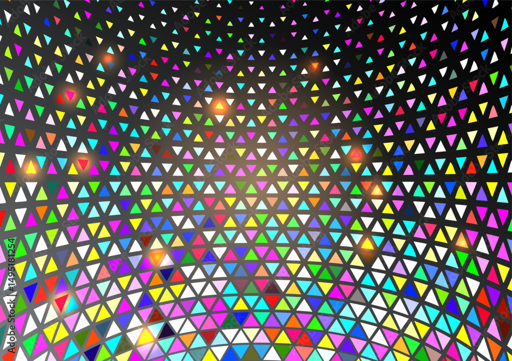 Poster arc of many triangle in colorful on dark background.
