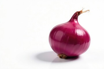 Single red onion, vibrant color, clean white background, ingredient, fresh, vegetable