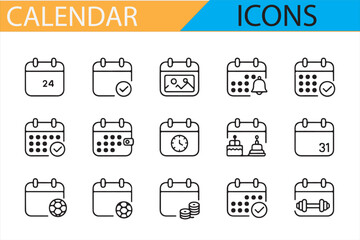 Set of vector calendar icons for digital planning apps or user interfaces.