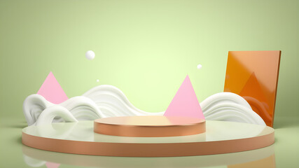 Fototapeta premium Abstract Pastel Product Display with Geometric Shapes and Creamy Waves