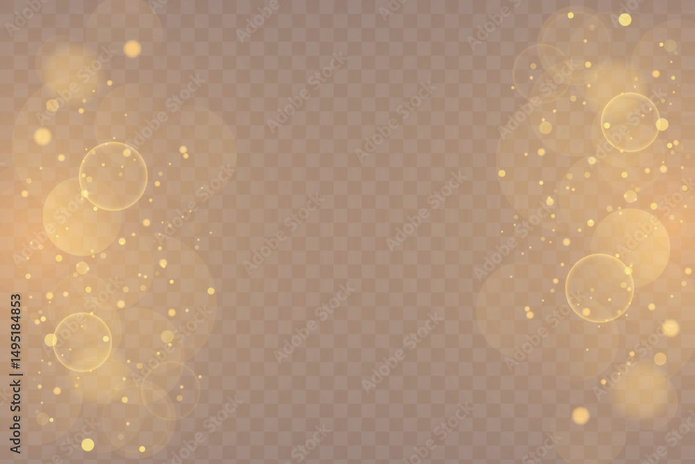 Poster Light abstract glowing bokeh highlights. Light bokeh effect isolated on transparent background. The Christmas background shines from the dust. Christmas concept for design and illustrations.