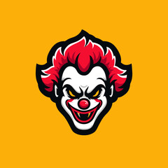 Obraz premium Colorful esports logo featuring a fierce clown character with red hair and exaggerated features for competitive gaming teams