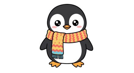 Fototapeta premium Cute Cartoon Penguin with Scarf Illustration