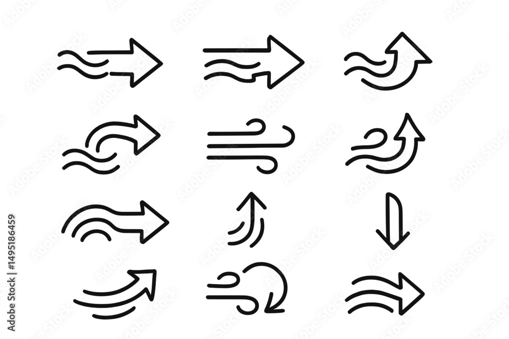 Aufkleber modern vector illustration of various wind and directional arrows depicting movement and flow in a m