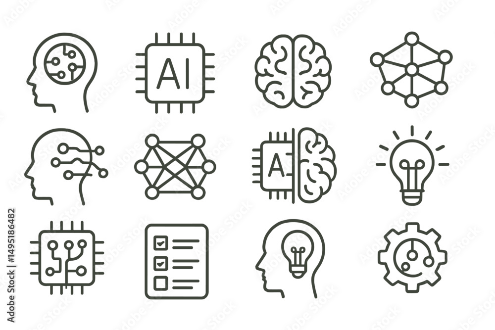 Poster modern vector illustration showcasing artificial intelligence concepts and neural networks in a mini