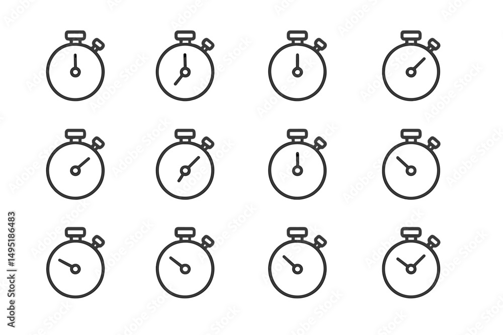 Poster vector illustration of multiple stopwatches arranged in a grid showing various times