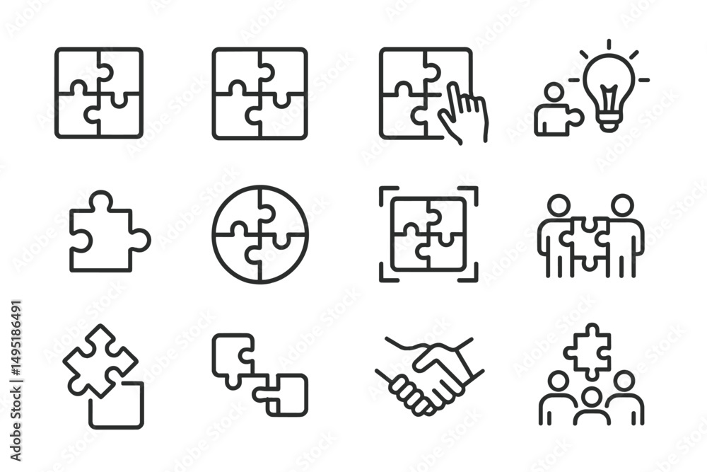 Poster modern vector illustrations of puzzle pieces highlighting collaboration, problem-solving, and teamwo