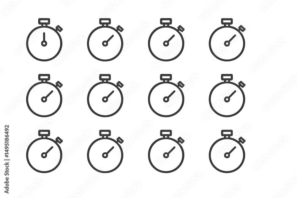Poster multiple modern stopwatch icons in vector style represent time tracking for various activities and e