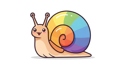 Cute Cartoon Snail with Rainbow Shell Illustration