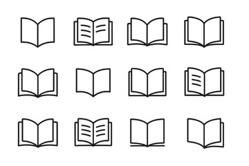 Collection of modern vector illustrations showcasing various open book designs for educational and creative use
