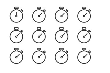 Multiple modern stopwatch icons in vector style represent time tracking for various activities and events