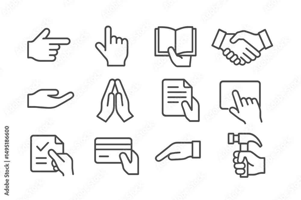 Poster hand gestures represented in modern vector style depicting communication and interaction in various 