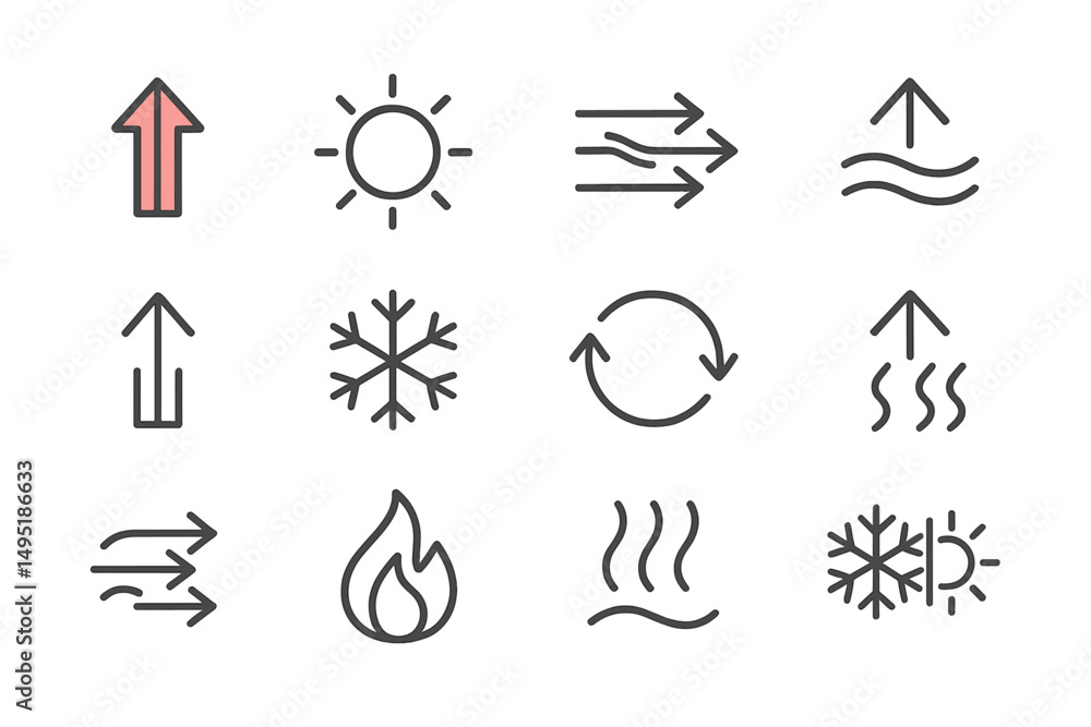 Aufkleber modern vector illustration featuring temperature and weather symbols in a clean design layout to con