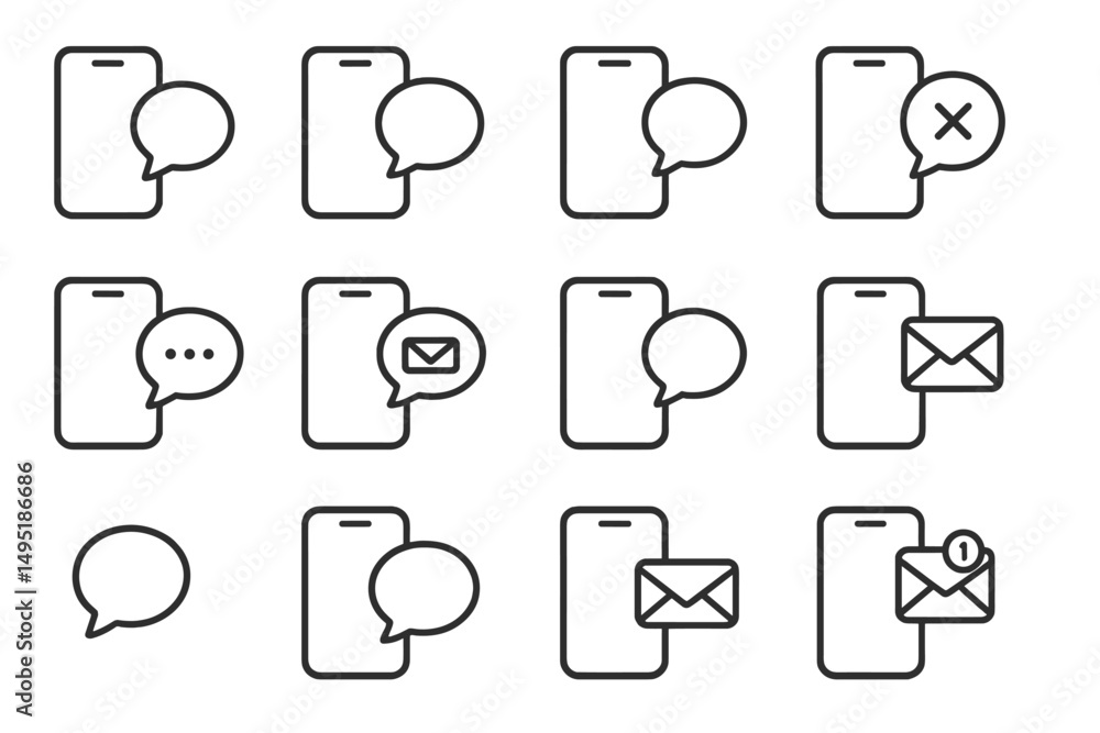 Aufkleber modern vector illustration of communication icons featuring smartphones and messaging symbols arrang