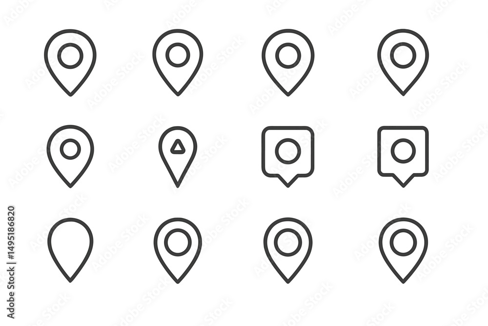 Poster collection of modern vector location markers and icons in minimalist design for digital applications