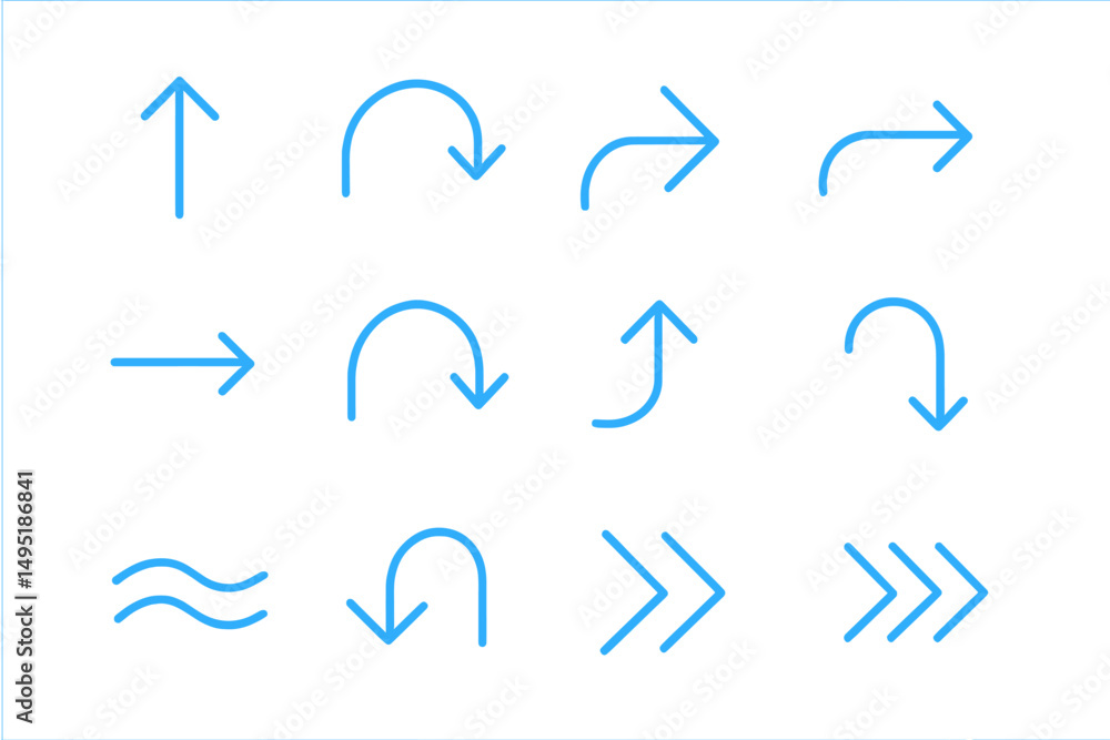 Poster simple vector symbols representing different directional arrows in a modern design style for navigat