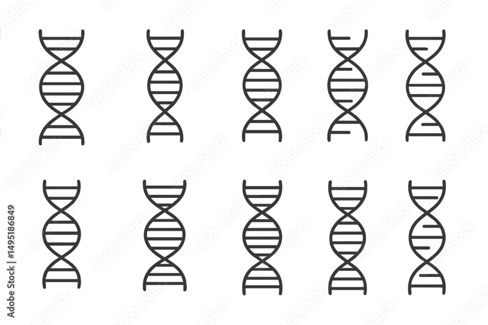 Aufkleber modern vector illustration of various dna helix designs arranged in a grid pattern showcasing geneti