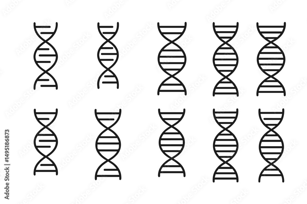 Poster stylized vector depiction of dna double helix structures in a modern design showcasing various orien