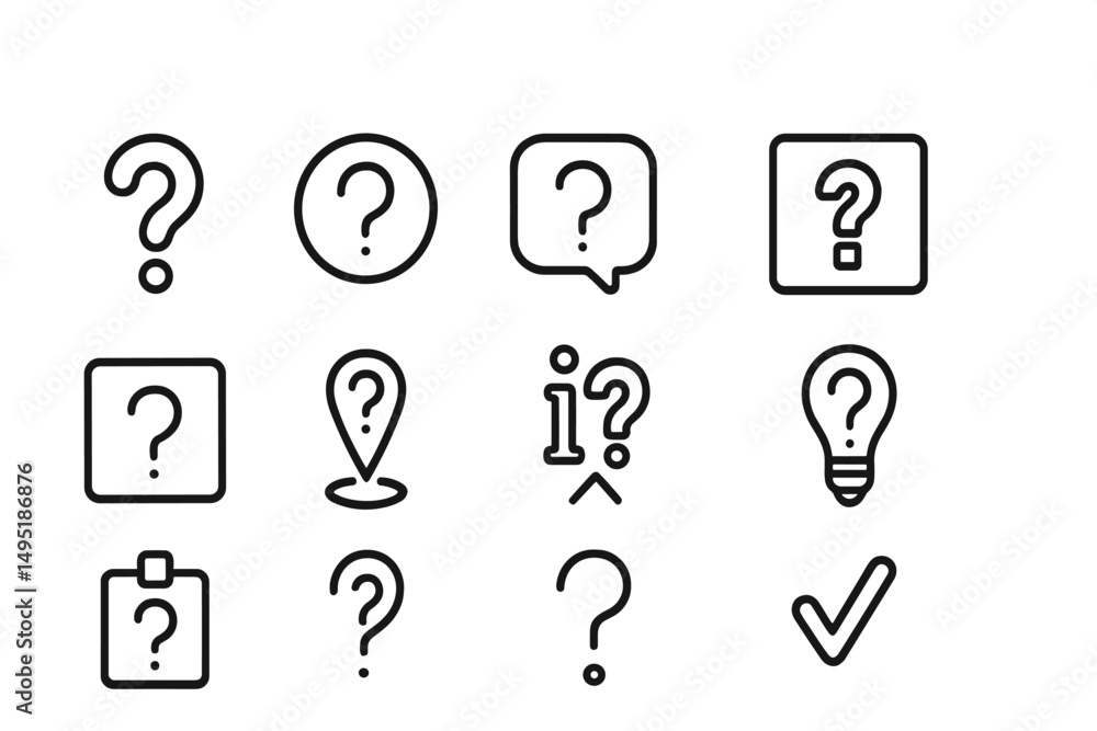 Poster modern vector illustration showcasing various question marks and icons representing inquiry and info