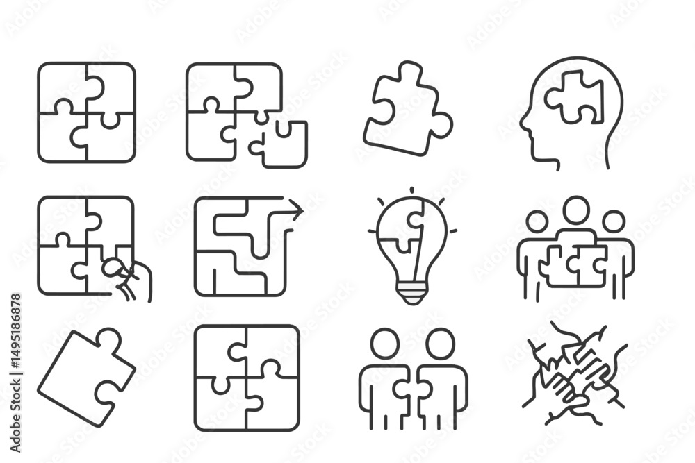 Poster unique vector illustrations of puzzle pieces representing problem solving, teamwork, and creativity 
