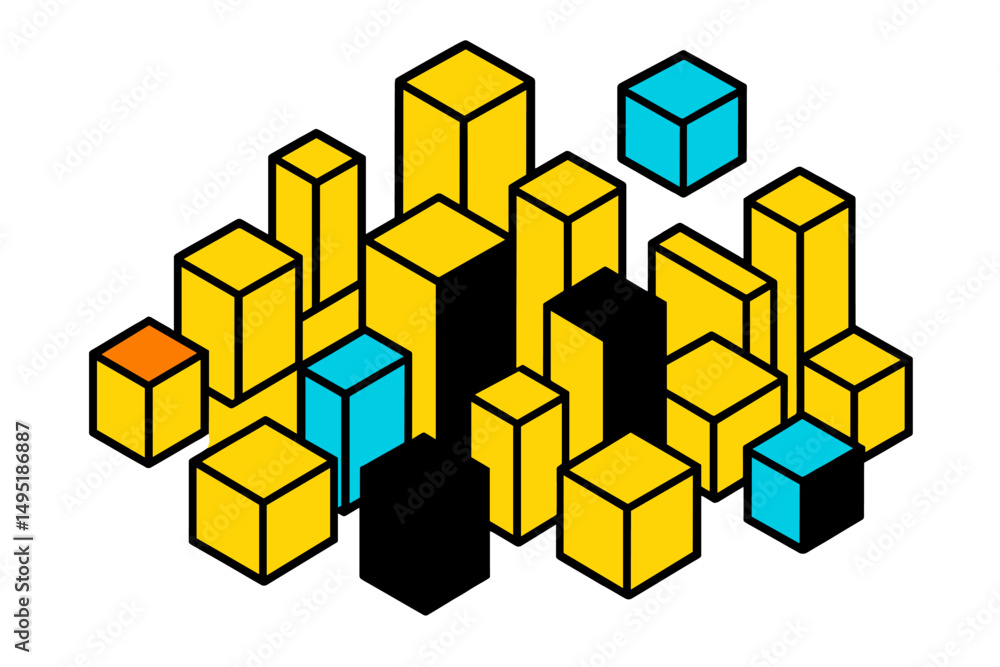 Poster abstract geometric shapes create a vibrant pattern with assorted blocks and colors in a modern vecto