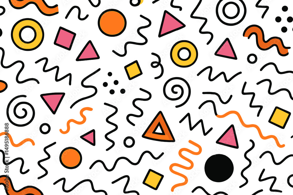 Poster bright modern vector illustration featuring playful geometric shapes and abstract lines suitable for