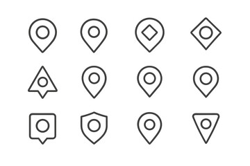 Modern vector illustration of various location markers suitable for maps and navigation apps featuring different shapes and designs