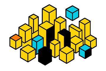 Obraz premium Abstract geometric shapes create a vibrant pattern with assorted blocks and colors in a modern vector style illustration