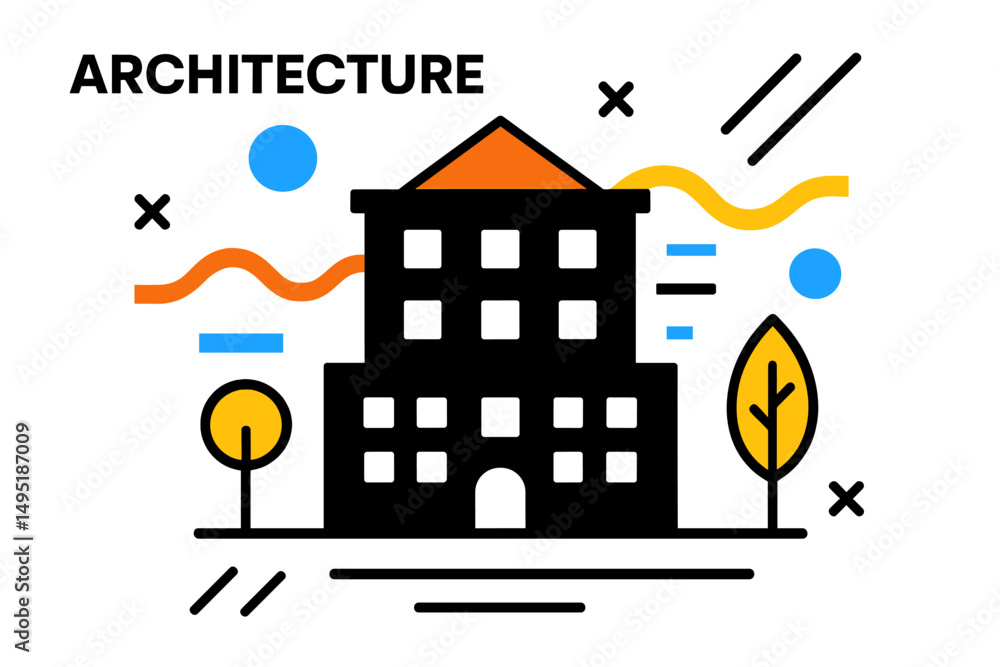 Aufkleber modern vector illustration of a building showcasing contemporary architectural design elements with 