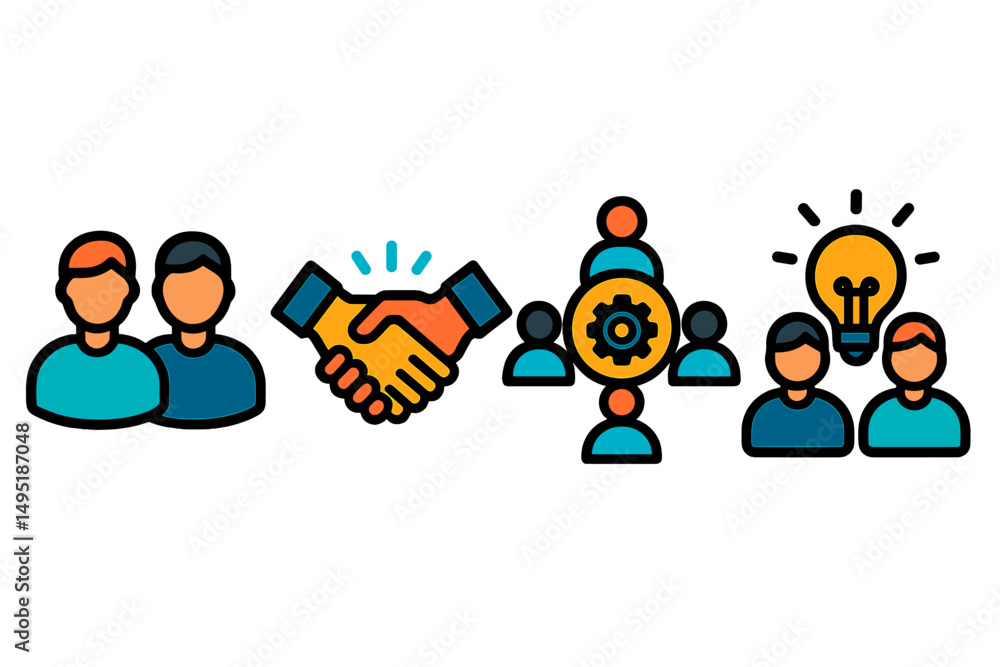 Poster collaboration and innovation depicted through modern vector illustration of teamwork and idea sharin