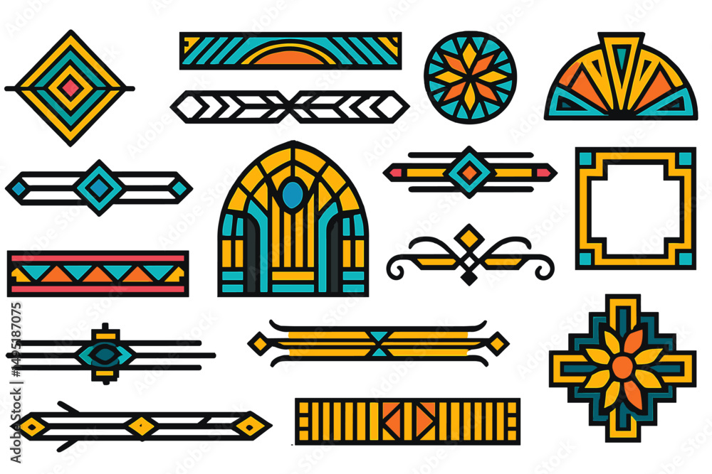 Aufkleber modern vector illustration featuring vibrant geometric shapes and decorative patterns in various col