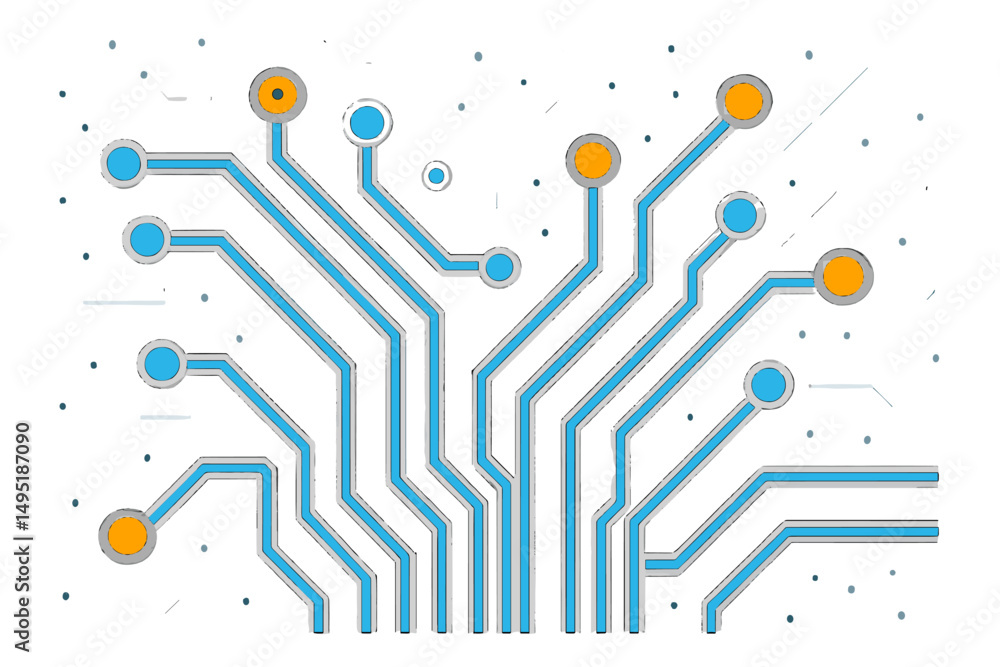 Poster modern vector illustration of a circuit board design with interconnected lines and nodes representin