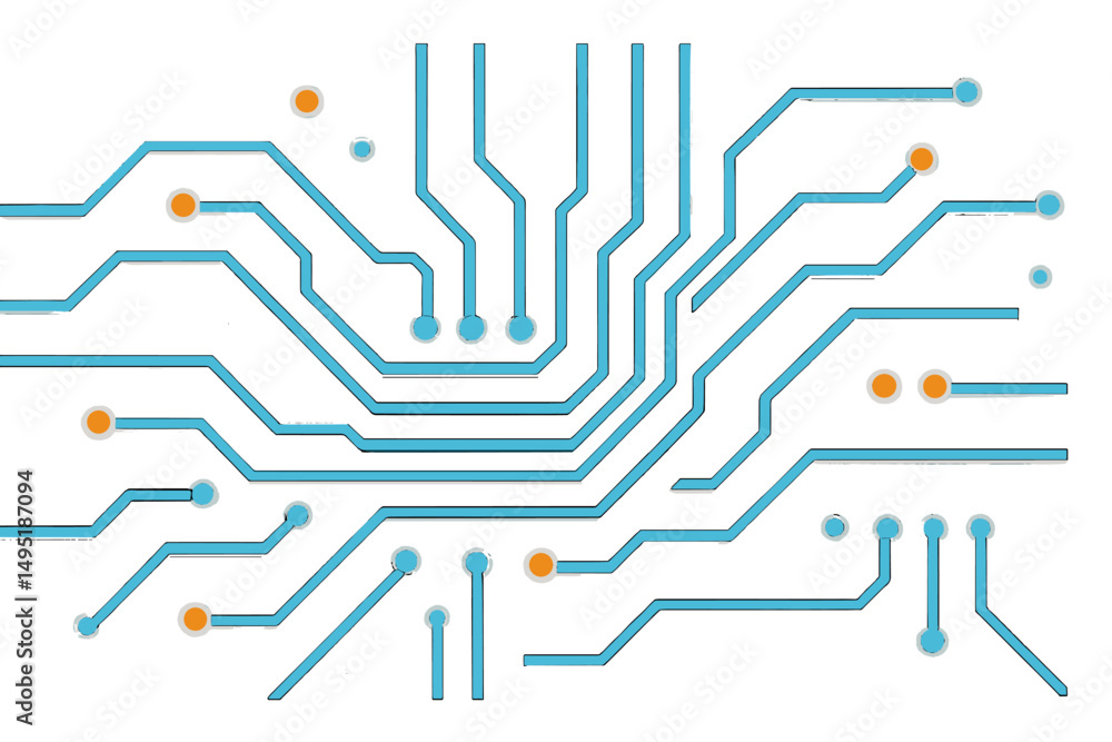 Poster modern vector illustration of abstract circuit board design with interconnected lines and nodes repr