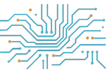 Modern vector illustration of abstract circuit board design with interconnected lines and nodes representing technology and innovation