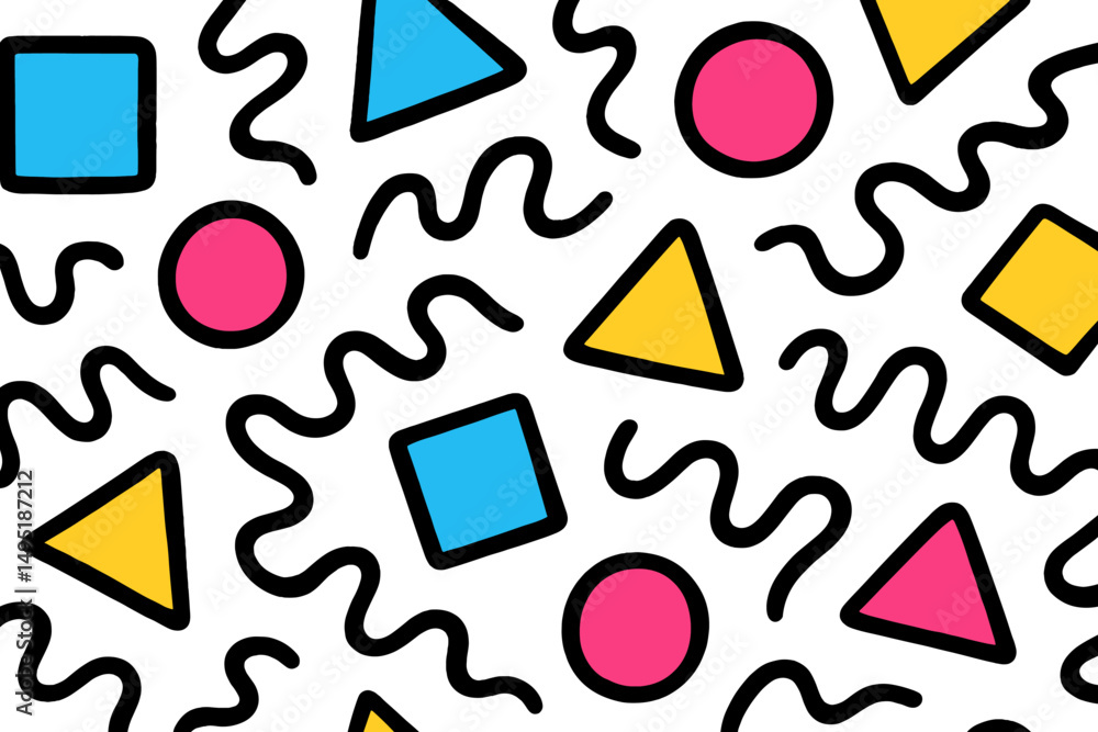 Poster modern vector illustration featuring colorful geometric shapes on a white background creating a dyna