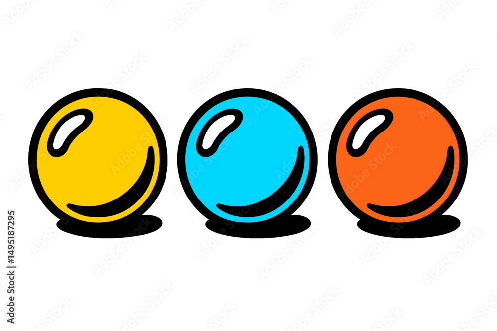 Poster colorful modern vector illustration of three shiny spheres in different colors arranged in a row on 