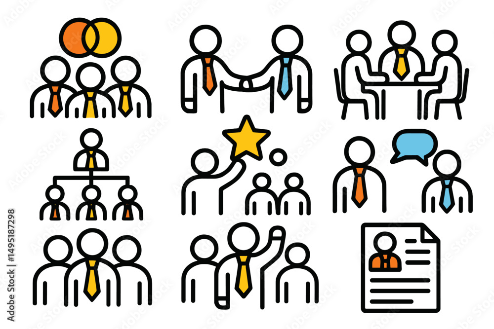Poster modern vector illustrations demonstrating various concepts of teamwork, collaboration, and business 