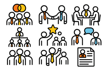 Modern vector illustrations demonstrating various concepts of teamwork, collaboration, and business communication in a professional setting