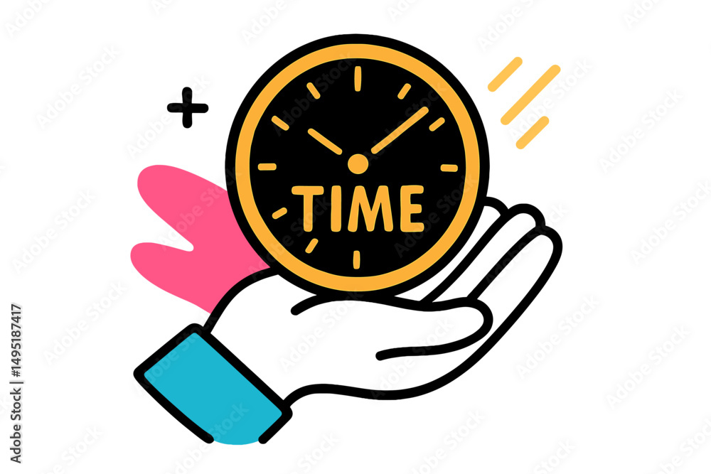 Poster modern vector illustration of a hand holding a clock symbolizing the importance of time management i