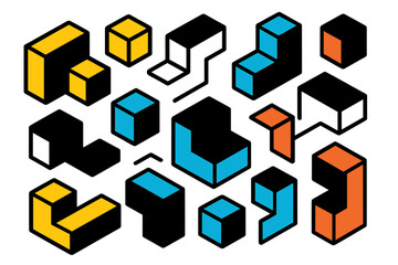 Obraz premium Vector illustration featuring geometric shapes in contrasting colors with a modern design aesthetic