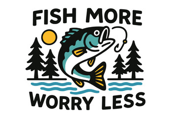 Catch the happiness of fishing with a modern vector illustration that encourages enjoying nature and minimizing stress during outdoor adventures