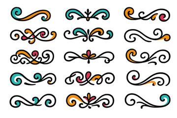 Colorful modern vector flourishes for decorative design elements in various styles and patterns